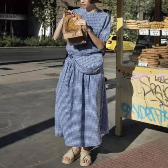Uniqlo Gingham Round Mini Shoulder Bag NWT Blue White - Picture 3 of 5